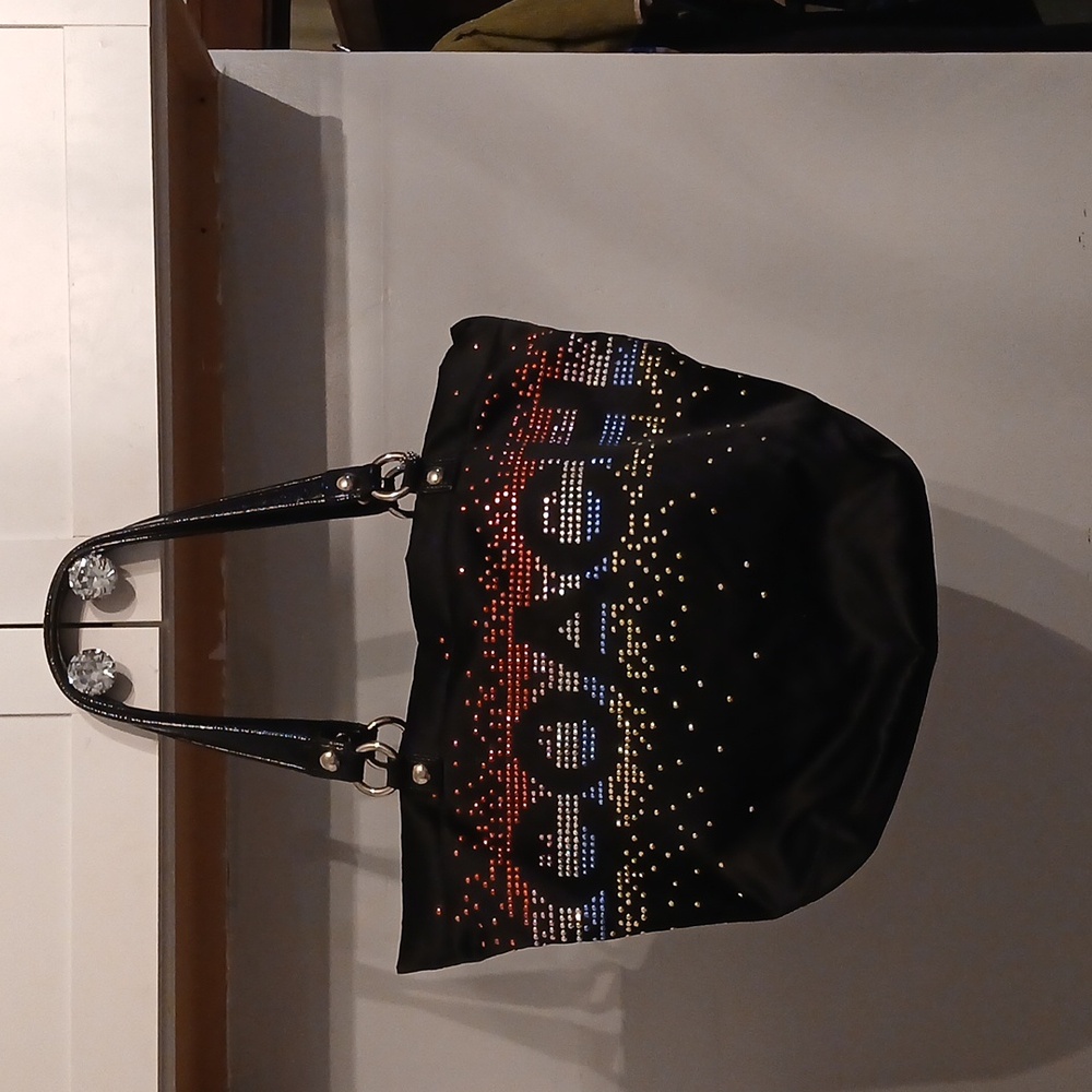 Coach Black Satin Multi-colored rivet Holiday Edition Tote F17144
